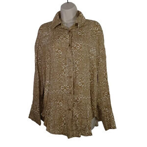 Andthewhy Brown Button Up Blouse Shirt Womens Size S Geometric Long Sleeve